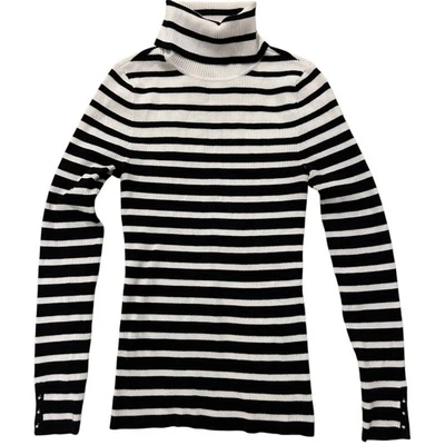 White House Black Market Turtle Neck Sweater Women’s SM Black & White Stripes - Image 1 of 4