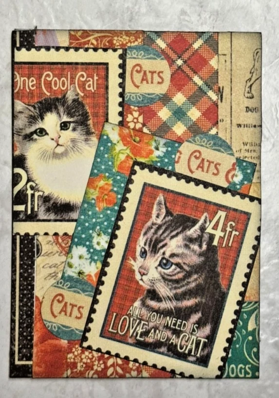 Mini tarjeta de arte ACEO All you need is Love and a Cat Collage, tinta de KJS Foto 1 de 1
