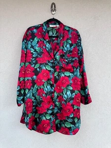 VTG Victoria's Secret Women Red Floral Satin Button Up Shirt Nightgown Size M - Picture 1 of 10