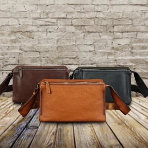 Genuine Leather Messenger Bag for Men Vintage Real Soft Leather Shoulder Bag - Picture 1 of 16