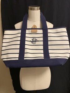 NWT J Crew Surfside Canvas Tote Bag Stripe Navy Retail $59.50 #1899 NWT - Picture 1 of 8