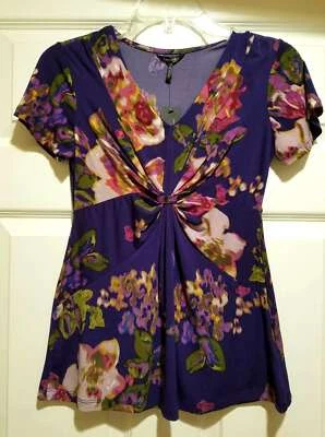 Mujeres Floral Púrpura Babydoll Camisola Camisa Blusa Elegante Cintura Alta Top PS Foto 1 de 2