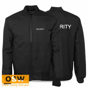 Mens Ladies Black SECURITY Front + Back Print Warm Winter Flying Bouncer Jacket - Picture 1 of 4