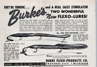 1957 leurres flexo Burke's Flexo imprimés sur chenilles flexibles publicité leurres de pêche anciens