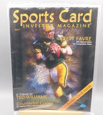 REVISTA PARA INVERSORES DE TARJETAS DEPORTIVAS #3 sellada con tarjetas - Brett Favre - Zafiro #d/25 Foto 1 de 4