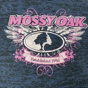 Mossy Oak Shirt Women's T Shirt Blue Camouflage Pink Logo Hunting XL XG 16-18 - Picture 1 of 11