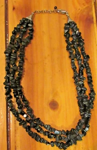 17" VTG black multi strand CHUNKY layer Necklace silver tone adjustable chain - Picture 1 of 2