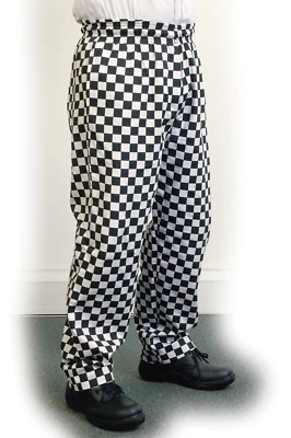 Unisex Bonchef White & Black Check Chef Trousers Baggies, Size Small