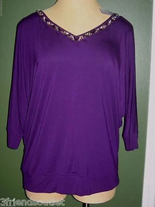 LANE BRYANT 22/24 Purple Bead & Rhinestone Knit V Neck Dolman Sleeve Tunic - Picture 1 of 3