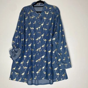 New Berek Sparkling Flamingos Embellished Button Down Tunic Shirt Womens Size XL - Picture 1 of 11