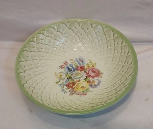 Vintage Homer Laughlin 10" Fruit Salad Bowl Nappy Green Fade Roses with Scales - Picture 1 of 11