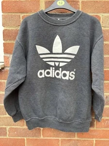 Adidas Sweatshirt Charcoal Logo Adicolor Trefoil Crew Neck Pullover Size M - Picture 1 of 4