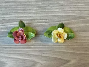 2 Place Card Holders Pansy Fine Bone China England Vintage English Staffordshire - Picture 1 of 3