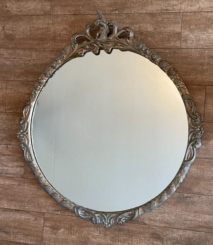 Vintage Mirror 32 x 36" Gold Hollywood Regency framed antique baroque oval wall Cover