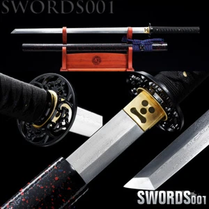 Damascus folded steel STRAIGHT blade Ninja Sword Japanese Ninjato - Picture 1 of 12