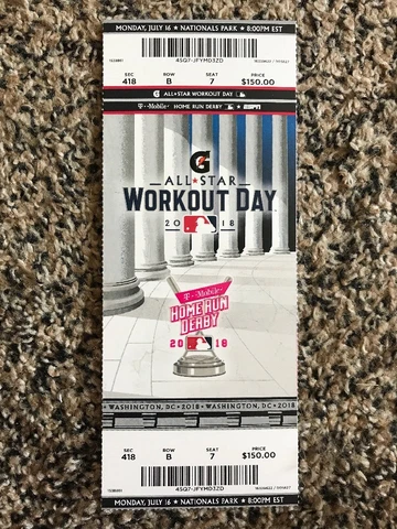 2018 MLB All Star Game TICKET STUB WORKOUT DAY HOME RUN DERBY BRYCE HARPER 7/16 Cover