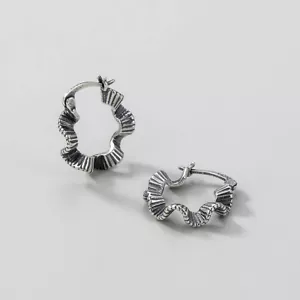 Pendientes de aro abragie de plata esterlina 925 Bali boho en forma ondulada A4108 - Imagen 1 de 5