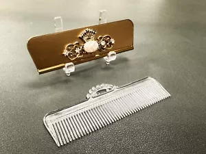 Vintage Jeweled W PEARL Ornate Brass Pocket Purse Comb Case W Kaiser Crown - Picture 1 of 4