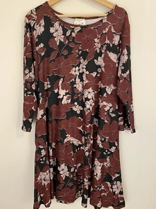 YELETE Women's Burgundy 3/4 Sleeve Floral Tunic Top Mini Dress NWT Size 3XL - Picture 1 of 6
