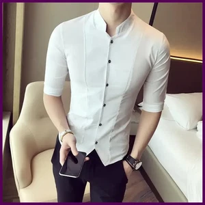 Plus Size 5XL-M Summer Korean Half Sleeve Shirts For Men Clothing Simple - Picture 1 of 21
