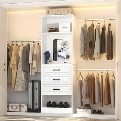 Sistema organizador de vestidor de 48""-96"" con espejo y cajones y 3 varillas colgantes Foto 1 de 2