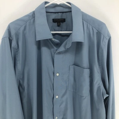 Camisa de vestir Banana Republic para hombre XXL sin hierro calce ajustado abotonada azul/gris lisa Foto 1 de 4