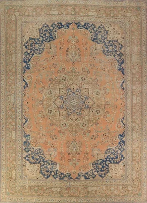 Floral Orange Area Rug 10x13 Handmade Wool Traditional Vintage for Living Room - Image 1 of 4