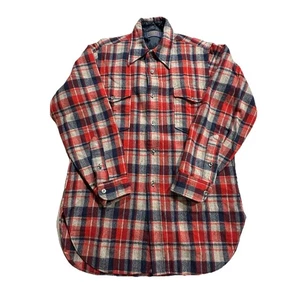 Camicia Pendleton vintage uomo grande collo 16" pura lana vergine a quadri USA rosso navy grigio - Foto 1 di 11