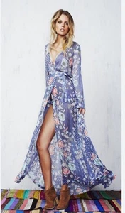 Tigerlily Batik Floral Wrap Dress in Cornflower Size AU 10 US 6 Nina Proudman - Picture 1 of 13