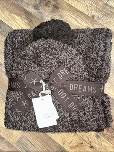 NEW Barefoot Dreams CozyChic Pom Pom Beanie Scarf Set ESPRESSO COCOA Xmas Gift - Picture 1 of 5