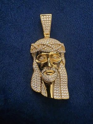 VVS Colgante Jesús Moissanita Plata 925 Chapado en Oro 14k 2.5 pulgadas Pase Piedra Prueba Foto 1 de 4