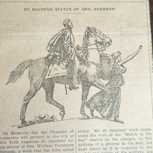 1903 St. Gaudens Statue von General Sherman New York Augustus Zeitungsausschnitt - Bild 1 von 2