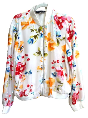 Chaqueta Bomber INC International Concepts Blanca Floral Talla XL Deportiva Chic Clásica Foto 1 de 4