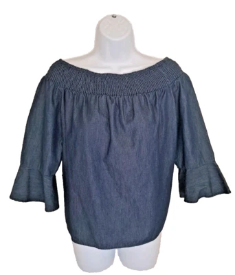 Top Collective Concepts Popover M Azul Denim Cambray Cuello Barco Mangas Campana  Foto 1 de 4