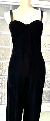 MOTEL Women's Black Velvet Jumpsuit Sleeveless Padded Bra Stretchy Size L - Image 1 of 4