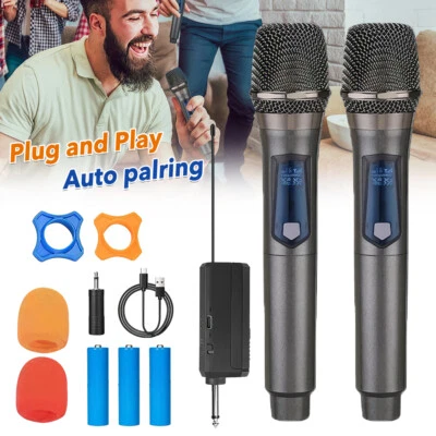 MARKENLOS 2x kabellos Mikrofon Handmikrofon dynamisches Mikrofonsystem Karaoke-Empfänger