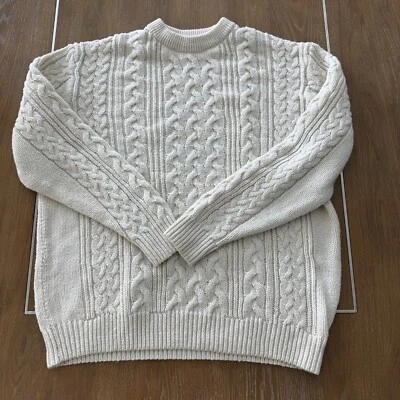H&M Cable-Knit Fisherman’s Ivory-White Relaxed Fit Sweater Large - Image 1 of 4