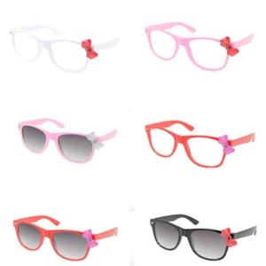 2 Pairs Kids Cute Kitty Cat Bow Clear & Black Lens Glasses Sunglasses Age 3-12 - Picture 1 of 19
