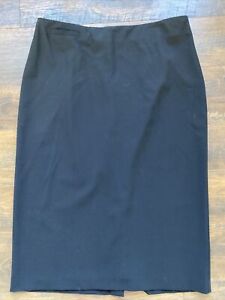 EILEEN FISHER womens Size L black pencil maxi wool skirt Slit Zip Elastic EUC C5