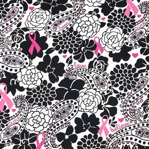Breast Cancer  Love Believe  Hope Rose Apparel Sewing Poplin Fabric 1/2 Yard - Bild 1 von 3