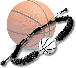 Unisex Basketball Charm Bracelet - Adjustable Friendship Bracelet with Basketbal - Picture 1 of 12