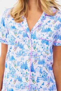 NEW NWT Roller Rabbit Ski Toile Polo Pajamas White Shorts Shirt PJ M - Picture 1 of 9