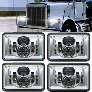 4PCS 4x6inch Chrome Rectangular LED Headlights Hi-Lo Beam For H4656 H4651 H4652 - Foto 1 di 9
