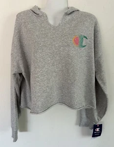 Champion Womens Cropped Gray Hoodie Sweatshirt Be Your Own Champ Rainbow LogoMed - Picture 1 of 7