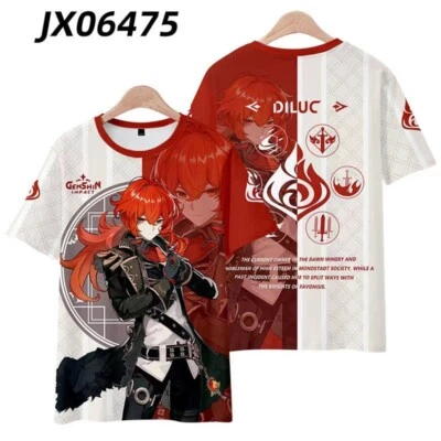 Figura de dibujos animados manga corta anime Genshin Impact Diluc Ragnvindr camiseta regalo Foto 1 de 3