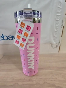 DUNKIN Donuts 24oz Insulated Stainless Steel Tumbler PINK Sprinkles Confetti Dd - Picture 1 of 6