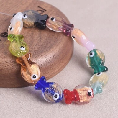5pcs Fish Shape 19x13mm Handmade Golden Foil Lampwork Glass Loose Beads DIY Lot - Image 1 of 4