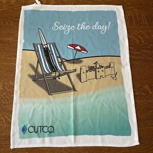 New Cutco Dish Towel Seize the Day Knife On Beach Chair Funny Novelty 25” X 19”