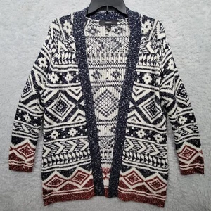 Forever 21 Cardigan Sweater Womens Small Blue Red Open Front Long Sleeve Pockets - Picture 1 of 8