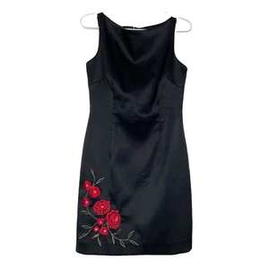 Vestido De Colección Laundry by Shelli Segal 6 Negro Floral Bordado Años 90 Vamp Cóctel - Imagen 1 de 13